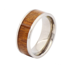 Wooden silver and titanium rings for men, wood inlay titanium rings